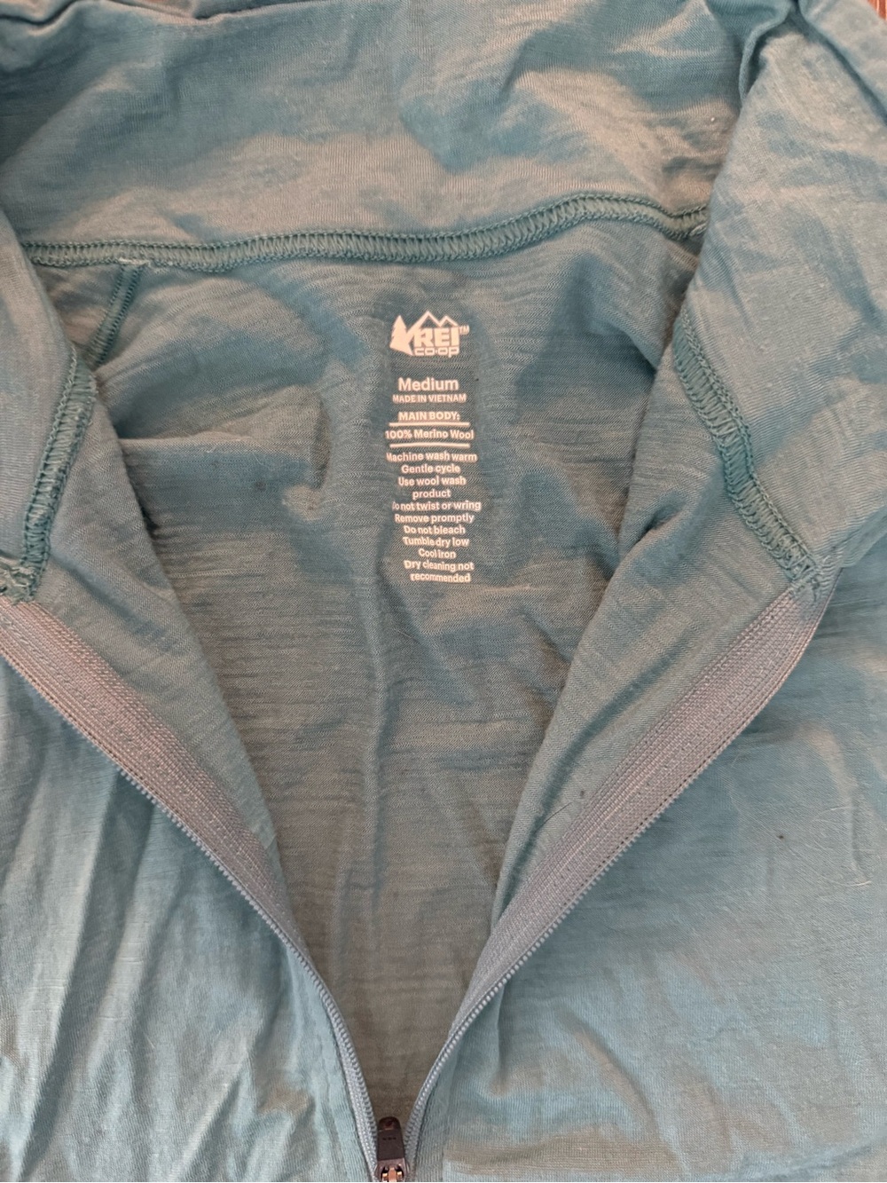 REI 100% Merino Wool Teal Quarter-Zip Long Sleeve Pullover base layer - Picture 3 of 3